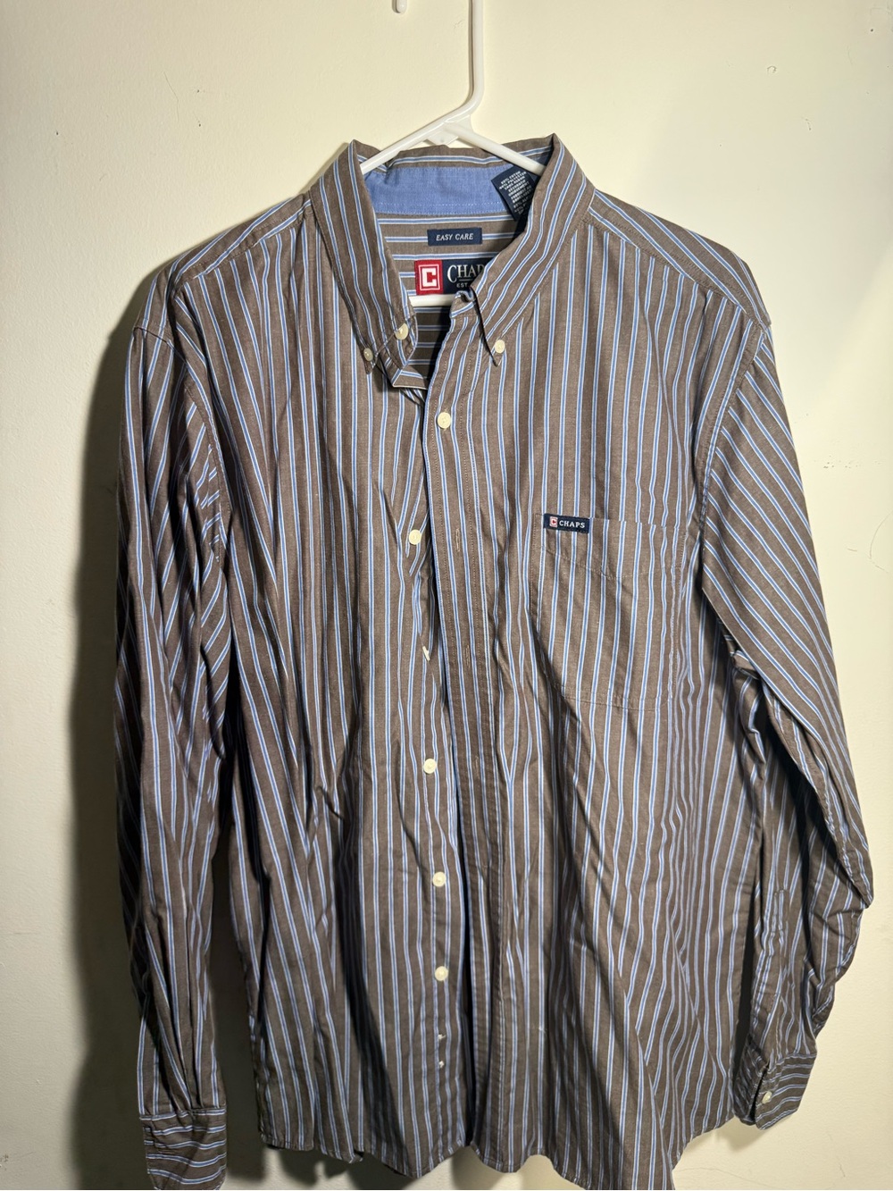 Chaps Men's Brown & Light Blue Striped Button-Down Shirt